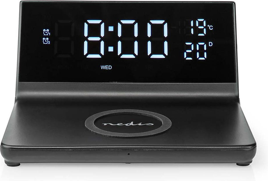 Nedis Wekker met Draadloze Lader - Qi gecertificeerd - 5 / 7.5 / 10 / 15 W - USB-A Male - 2 Alarmtijden - Snoozefunctie