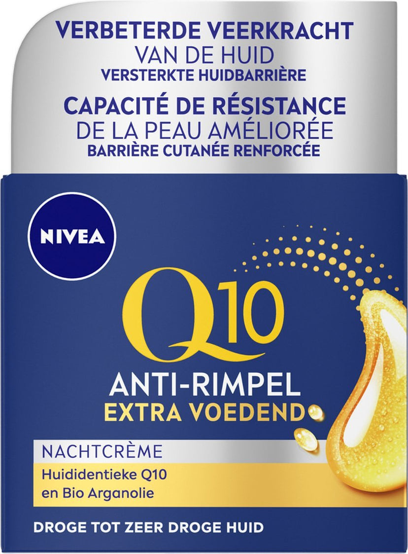 NIVEA Q10 Nachtcrème Extra voedend - Droge Huid - Anti-Rimpel Crème - Creatine – 50 ml