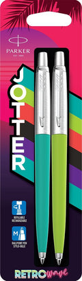 Parker Jotter Originals-balpennen | Retrowave-collectie | Caribisch-blauw en appelgroen | Blauwe inkt | medium punt | Blister