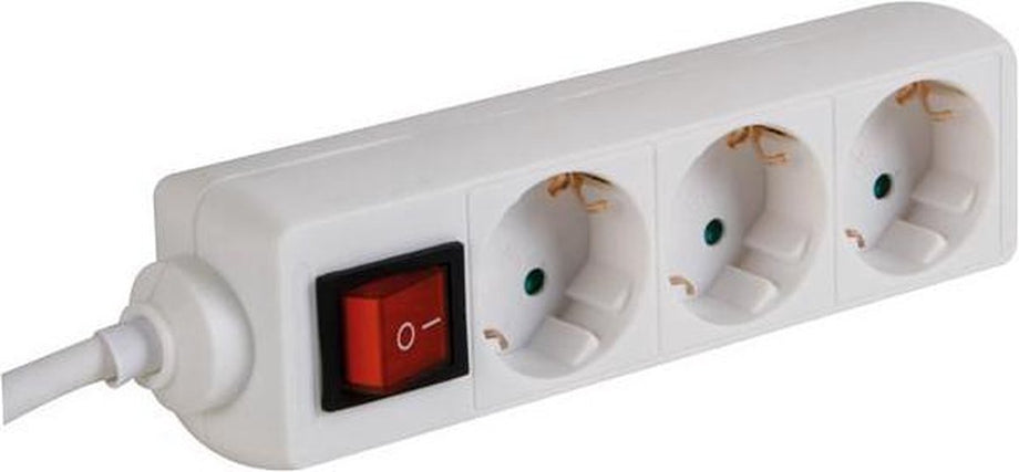 Perel Stekkerdoos met schakelaar, 3 stopcontacten met randaarde (type F), kabel 3 m, 3G1.5, gebruik binnenshuis, wit