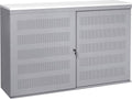 Schuifdeurkast met geperforeerde deuren breed 166CM diep 40CM hoogte 100CM bladkleur Lichtgrijs framekleur Wit (RAL9010)