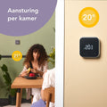 Slimme Thermostaat Multi-Room Starterskit - Smart Thermostaat X - 2 Radiatorknoppen - incl. Matter Bridge - werkt met Google Home, Alexa & Apple Homekit - Bedrade variant - Zwart/Wit