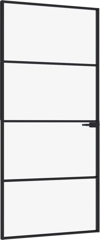 vidaXL - Binnendeur - 93x201,5 - cm - gehard - glas - en - aluminium - smal - zwart