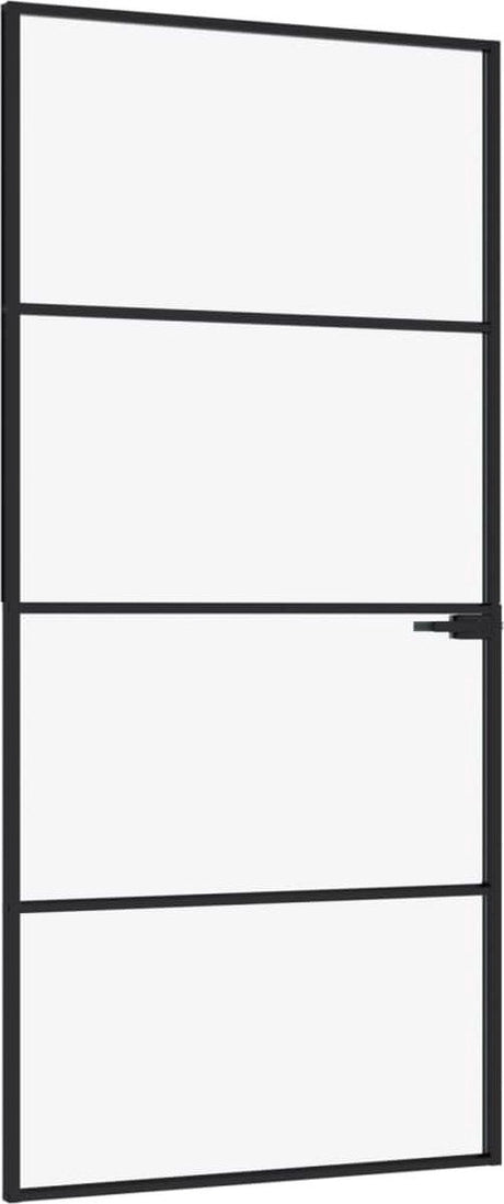 vidaXL - Binnendeur - 93x201,5 - cm - gehard - glas - en - aluminium - smal - zwart