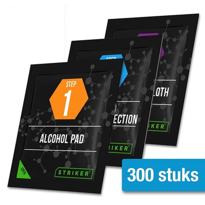 Striker Alcohol doekje + Desinfectie Nano Coating + Microvezeldoekje 300 stuks (per stuk verpakt)