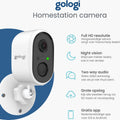 Gologi Homestation - Beveiligingscamera Draadloos - Nachtzicht - 2K Ultra HD - IP66 Waterproof - Wit (2 stuks)