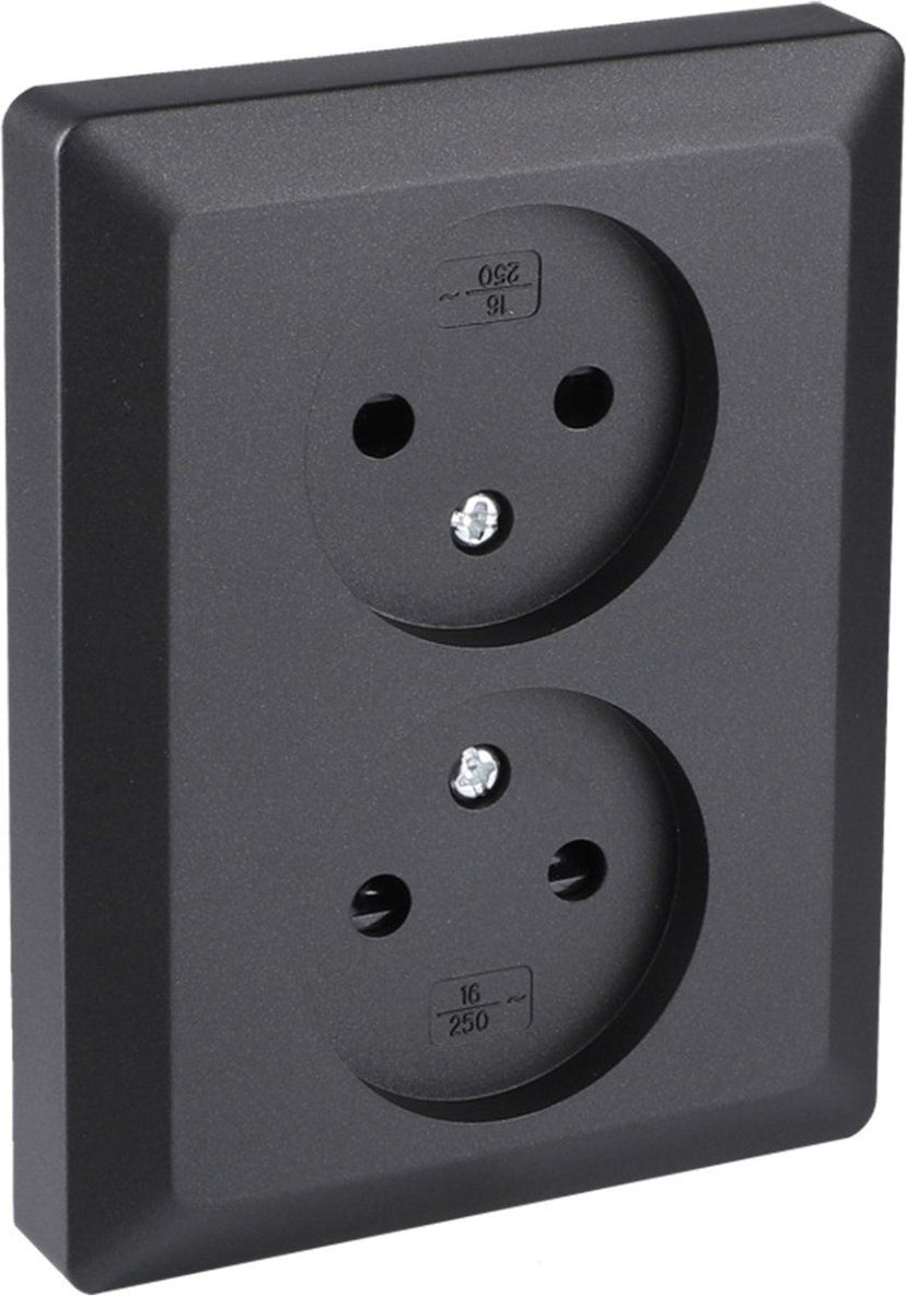 Q-Link Dubbel Stopcontact - Inbouw Contactdoos met Shutter - Zwart
