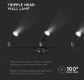V-tac VT-813 Plafond spot - Zwart - 3x 4.5W - 3000K - verstelbaar