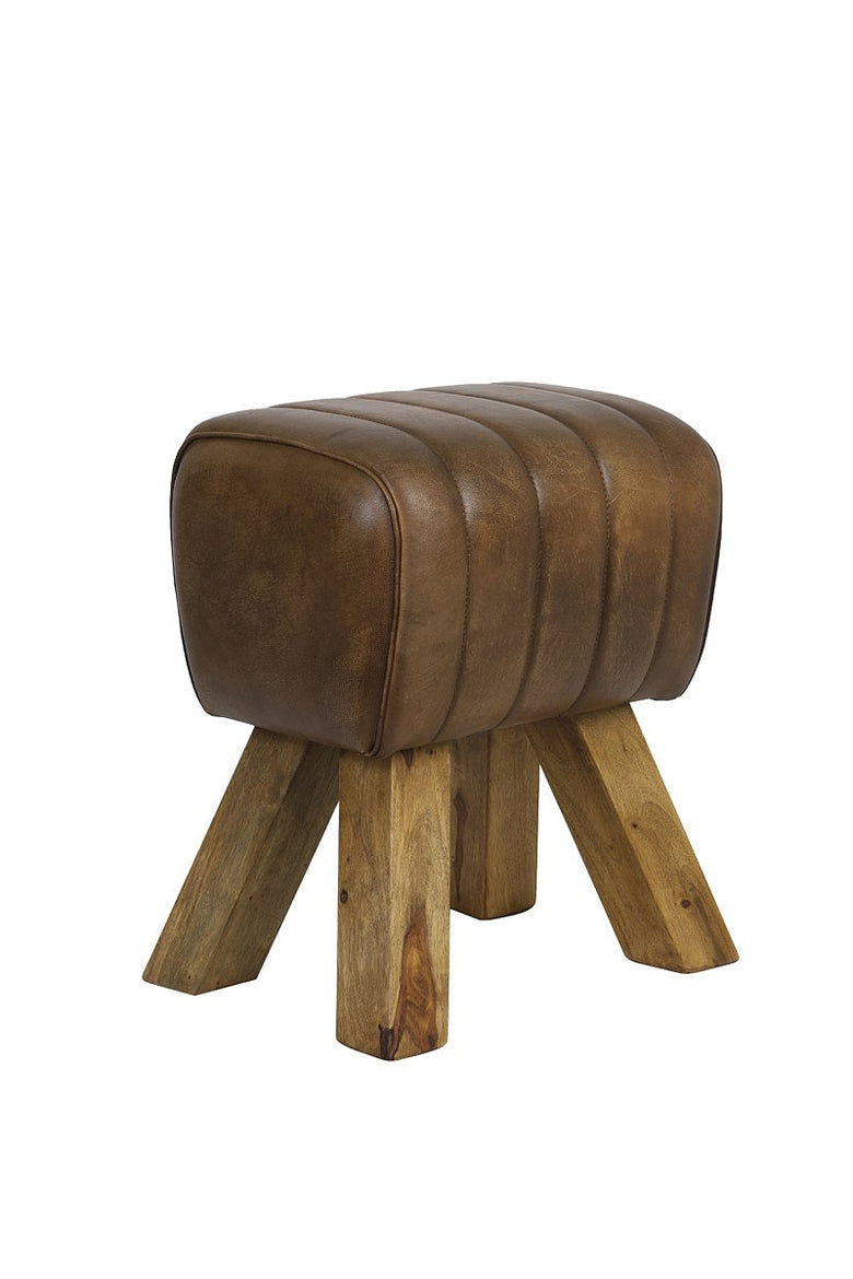 Light&living Kruk 40x31x46 cm RAMY leer donker bruin+hout naturel