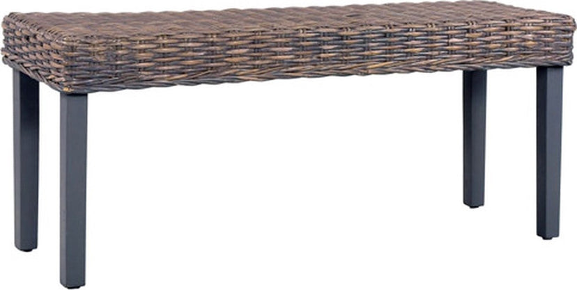vidaXL - Bankje - 110 - cm - natuurlijk - kubu - rattan - en - massief - mangohout - grijs