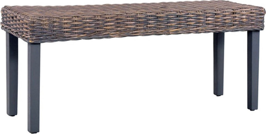 vidaXL - Bankje - 110 - cm - natuurlijk - kubu - rattan - en - massief - mangohout - grijs