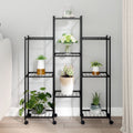 vidaXL - Bloemenstandaard - met - wielen - 83x25x103,5 - cm - ijzer - zwart