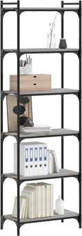 vidaXL - Boekenkast - 6-laags - 60x30x188 - cm - bewerkt - hout - grijs - sonoma