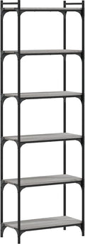 vidaXL - Boekenkast - 6-laags - 60x30x188 - cm - bewerkt - hout - grijs - sonoma