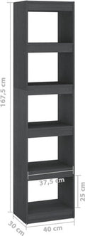 vidaXL - Boekenkast/kamerscherm - 40x30x167,5 - cm - massief - grenenhout - grijs