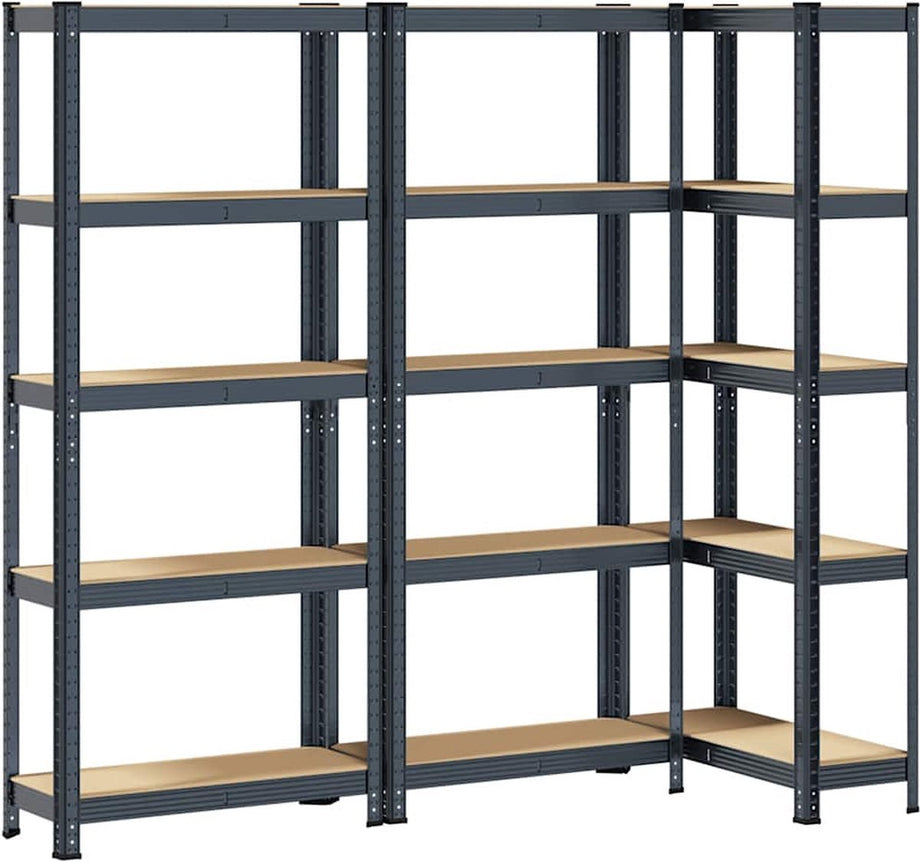 vidaXL - Opbergrekken - 5-laags - 3 - st - staal - & - bewerkt - hout - antracietkleurig