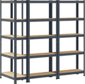 vidaXL - Opbergrekken - 5-laags - 3 - st - staal - & - bewerkt - hout - antracietkleurig