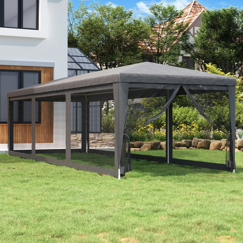 vidaXL - Partytent - met - 8 - mesh - zijwanden - 3x9 - m - HDPE - antracietkleurig