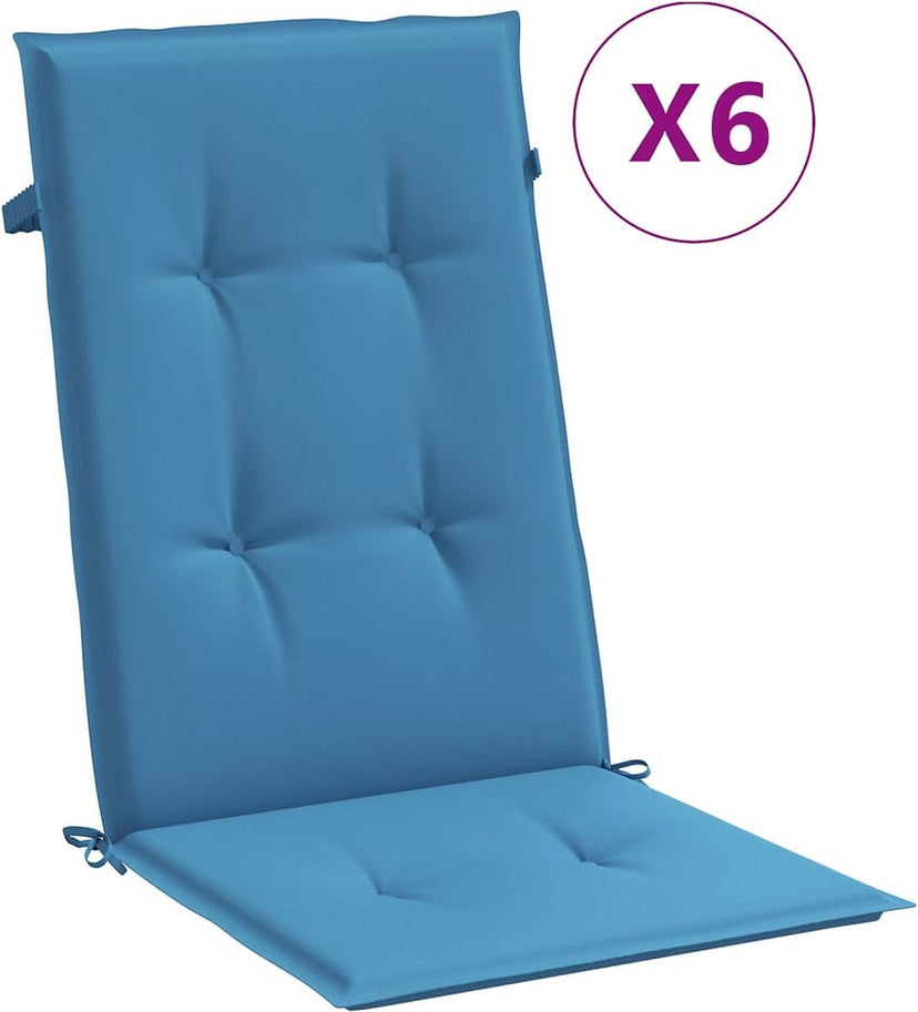 vidaXL - Stoelkussens - 6 - st - hoge - rug - 120x50x4 - cm - stof - gemêleerd - blauw