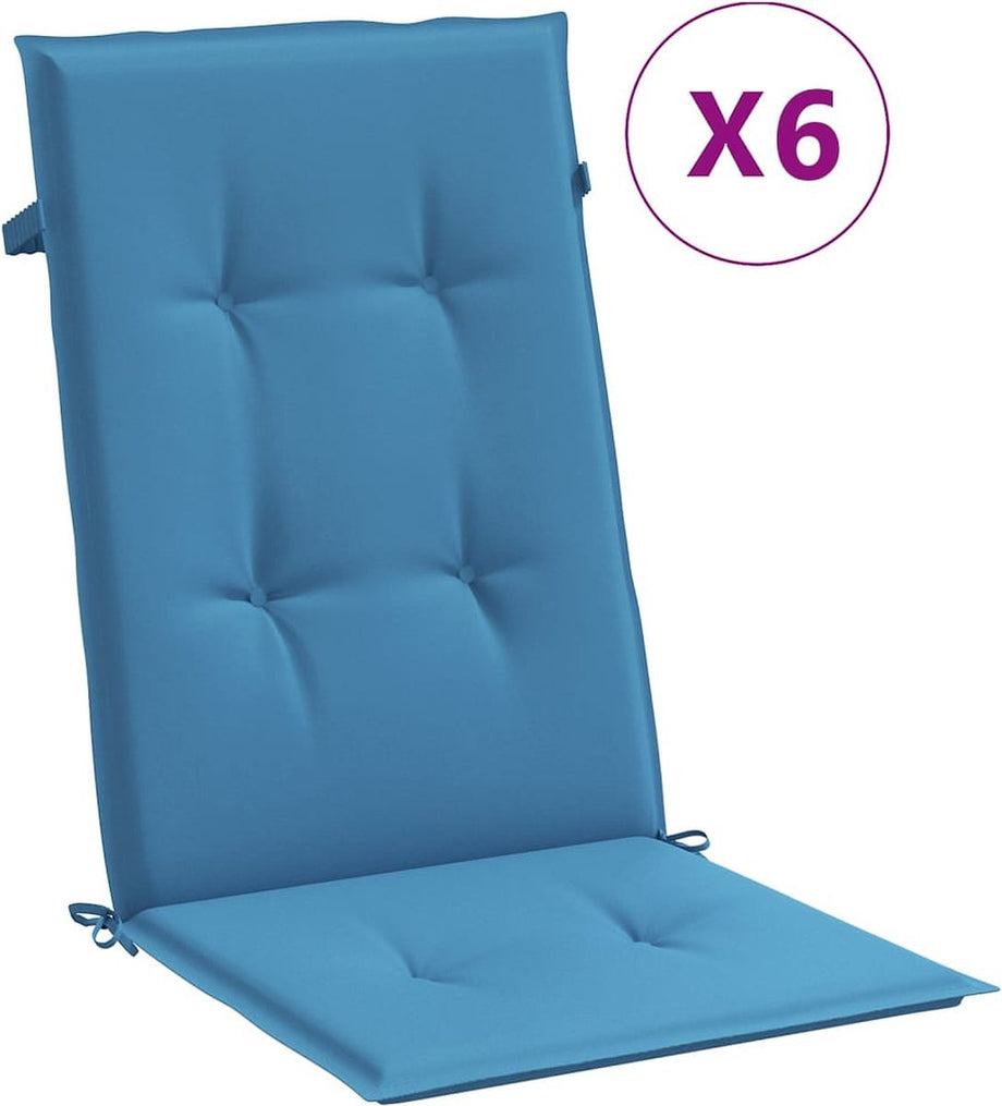 vidaXL - Stoelkussens - 6 - st - hoge - rug - 120x50x4 - cm - stof - gemêleerd - blauw