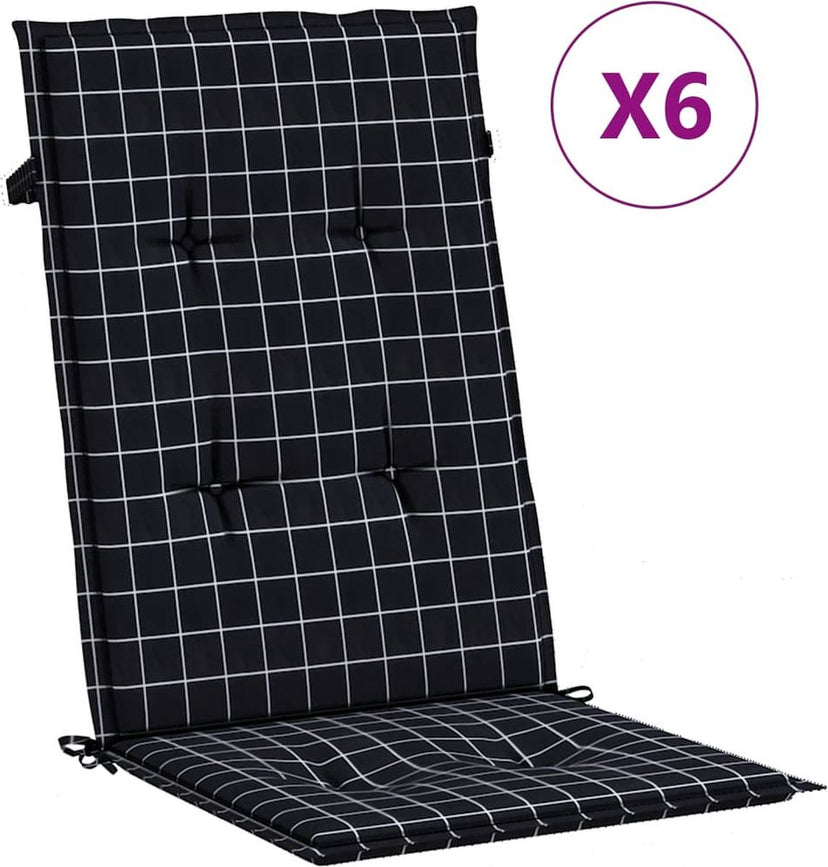 vidaXL - Stoelkussens - 6 - st - hoge - rug - ruitpatroon - stof - zwart
