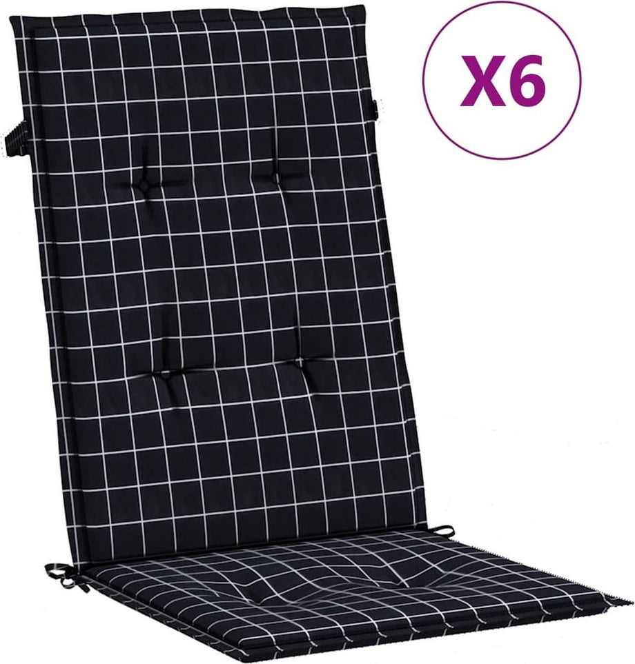 vidaXL - Stoelkussens - 6 - st - hoge - rug - ruitpatroon - stof - zwart