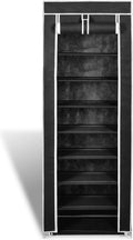 vidaXL - Stoffen - schoenenrek - met - hoes - 162 - x - 57 - x - 29 - cm - bruin