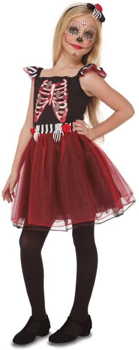 VIVING COSTUMES / JUINSA - Skelet jongedame outfit voor meisjes - 5 - 6 jaar - Kinderkostuums