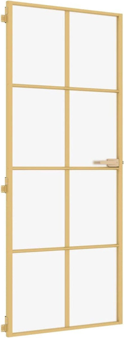 vidaXL - Binnendeur - smal - 93x201,5 - cm - gehard - glas - en - aluminium - goudkleur