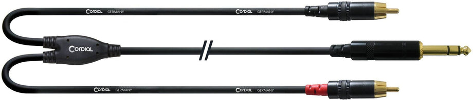 Cordial CFY 3 VCC - Audio Y-adapter - 1x Jackplug male 6,3 mm - 2x Cinch-stekker - Zwart
