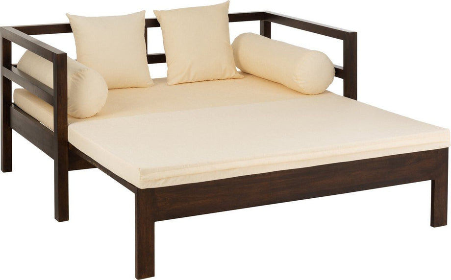 J-Line zetelbed Conie matras + 4 kussens - hout - donkerbruin